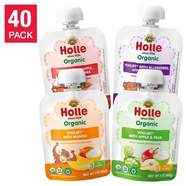 Holle Organic Baby Food, Yogurt Pouch Variety Pack,  40 Total Packs, 120 oz. Total