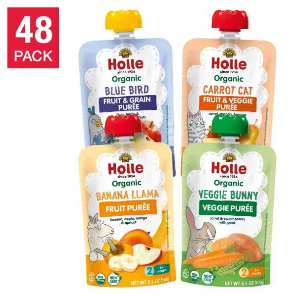 Holle Organic Baby Food, Fruit & Veggie Pouch Variety Pack, 48 Total Packs, 168 oz. Total