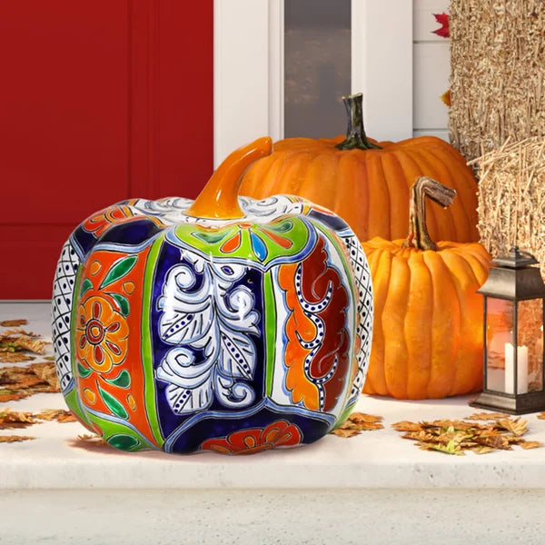 13" Talavera Style Ceramic Pumpkin