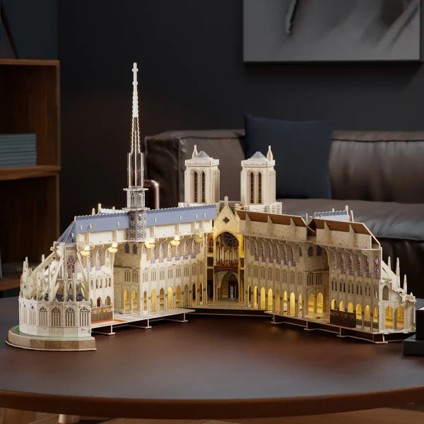 4D Build Notre Dame 3D Model Kit Puzzle with LED Lights