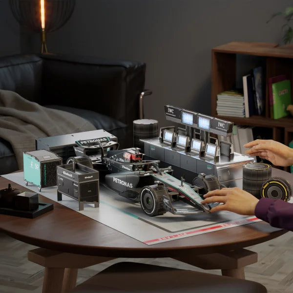 4D Build Mercedes W15 Garage Set 3D Model Kit Puzzle with LED Lights